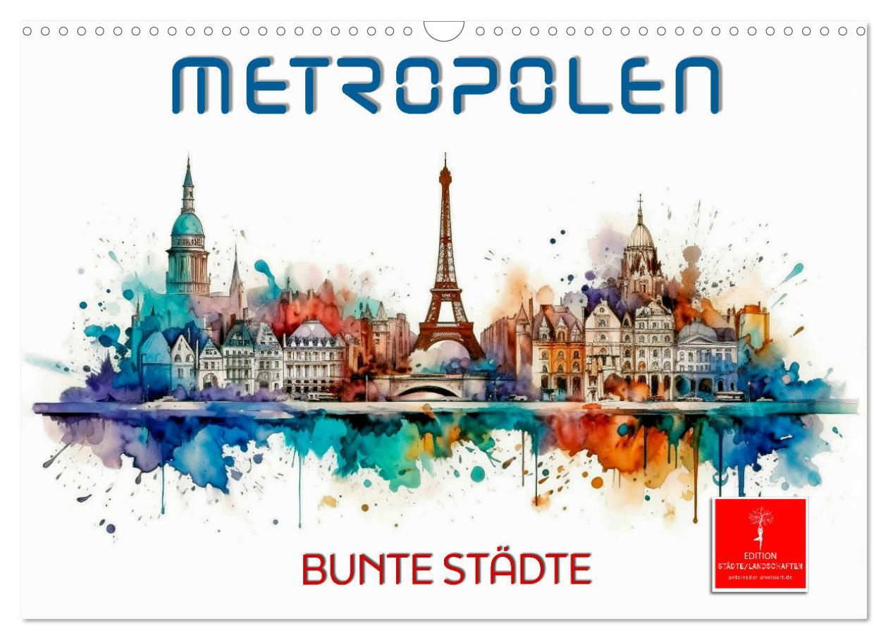 Cover: 9783383897634 | Skylines - bunte Städte (Wandkalender 2025 DIN A3 quer), CALVENDO...