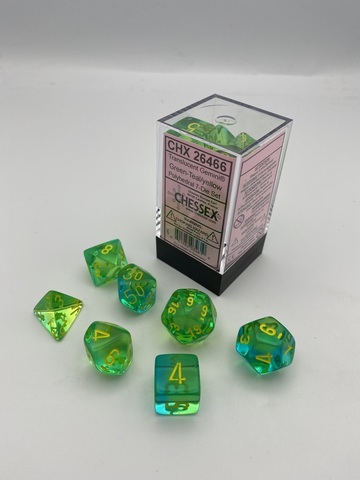 Cover: 601982034610 | Gemini® Polyhedral Translucent Green-Teal/yellow 7-Die Set | Chessex