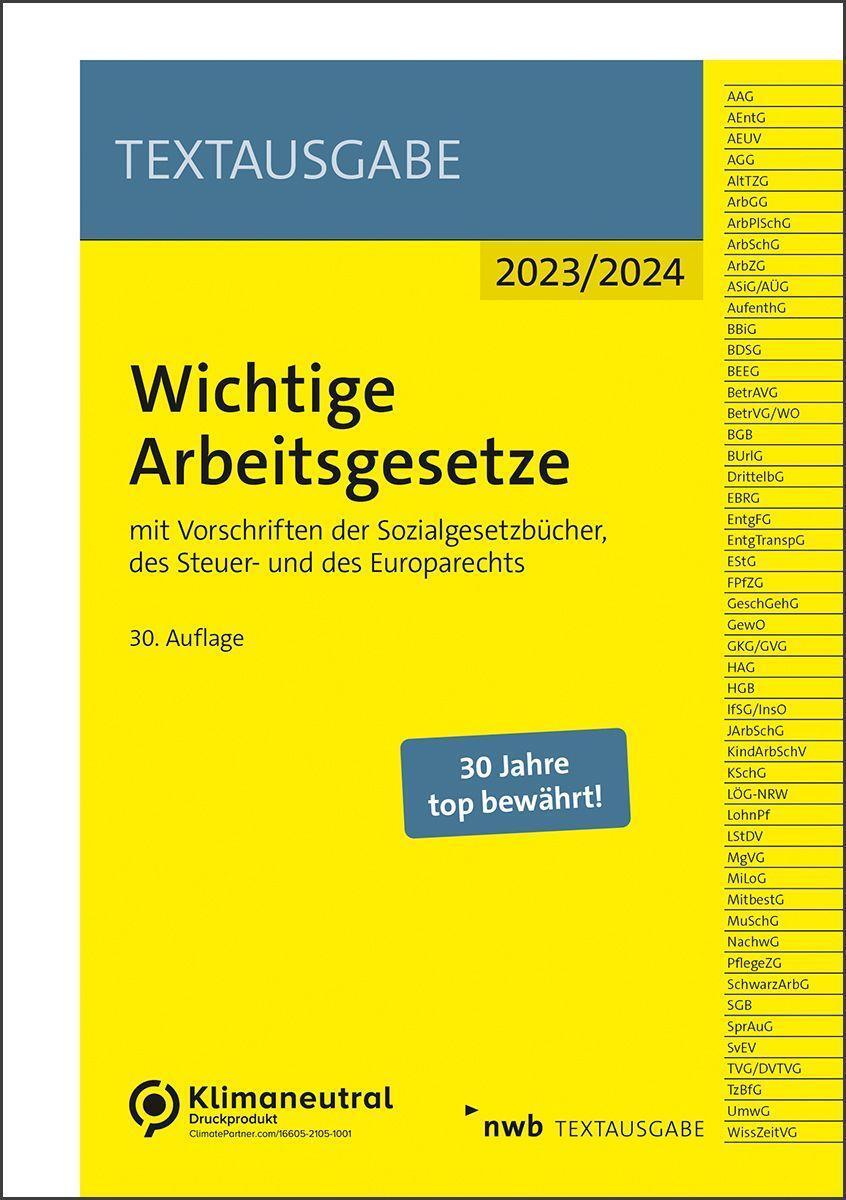 Cover: 9783482652301 | Wichtige Arbeitsgesetze | Bundle | Textausgabe | 1 Taschenbuch | 2023