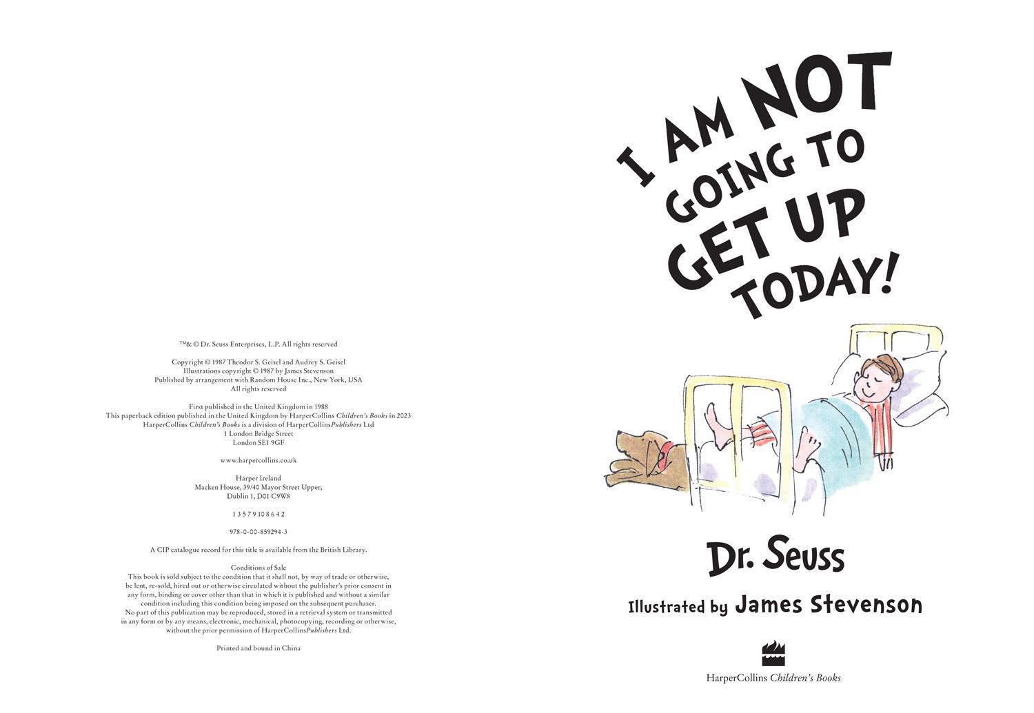 Bild: 9780008592943 | I Am Not Going to Get Up Today! | Seuss | Taschenbuch | Englisch