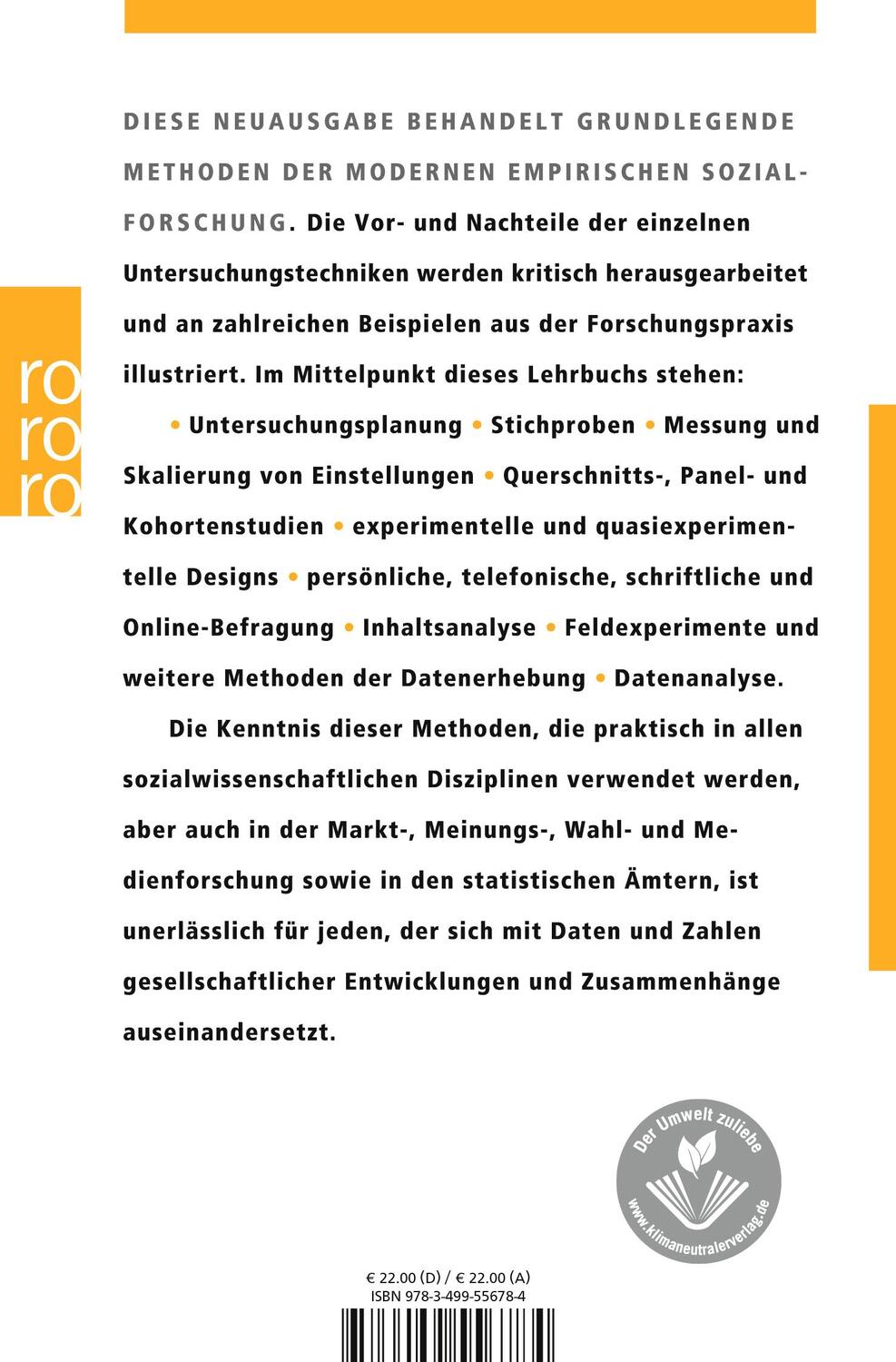 Rückseite: 9783499556784 | Empirische Sozialforschung | Grundlagen, Methoden, Anwendungen | Buch