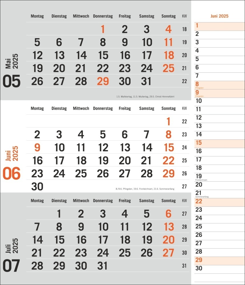 Bild: 9783756406807 | 3-Monatsplaner, orange 2025 | Kalender | Spiralbindung | 12 S. | 2025