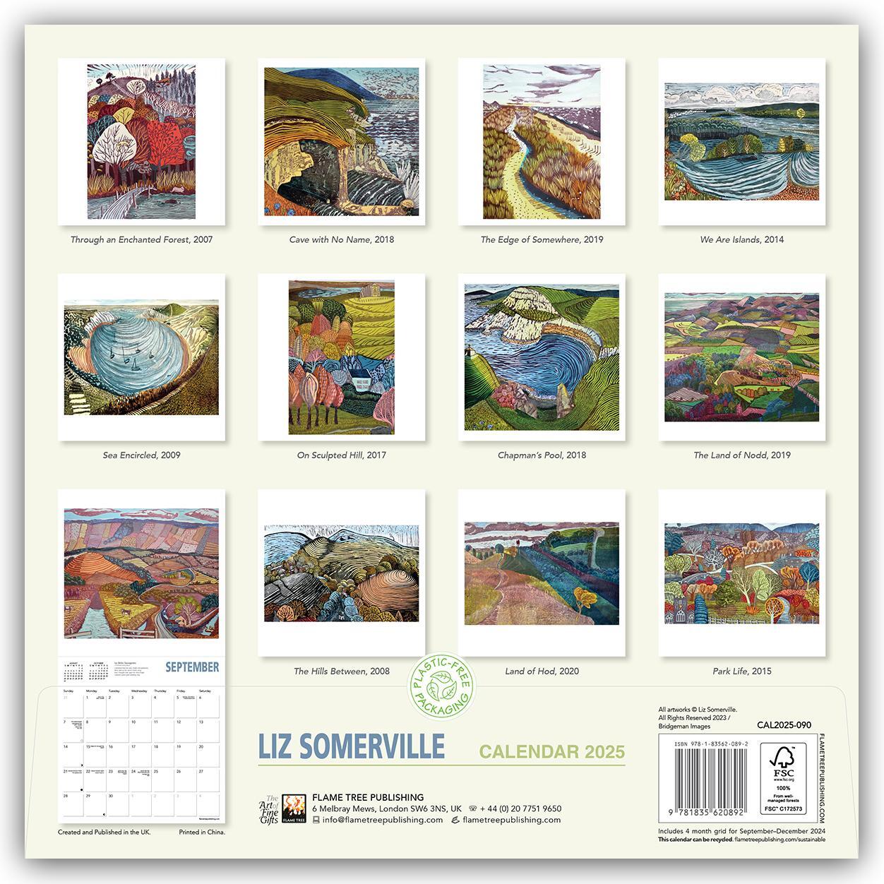 Rückseite: 9781835620892 | Liz Somerville Wall Calendar 2025 (Art Calendar) | Tree Flame | 14 S.