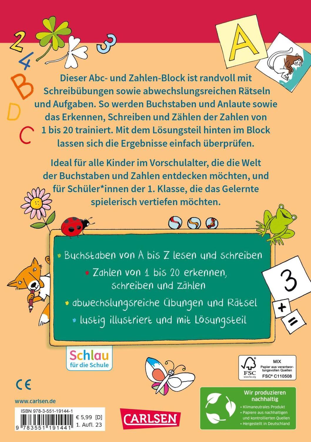 Rückseite: 9783551191441 | Schlau für die Schule: Mein bunter ABC- und Zahlen-Block | Fuchs