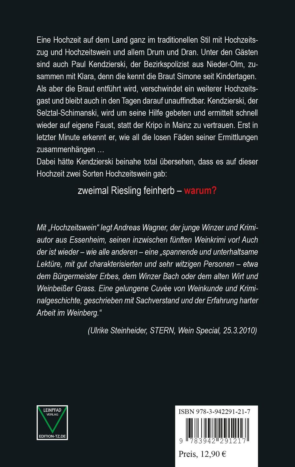 Rückseite: 9783942291217 | Hochzeitswein | Ein Krimi | Andreas Wagner | Taschenbuch | Deutsch