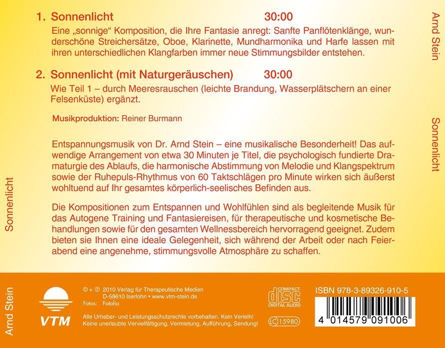 Rückseite: 9783893269105 | Sonnenlicht. CD | Sanfte Musik zum Entspannen und Wohlfühlen | Stein