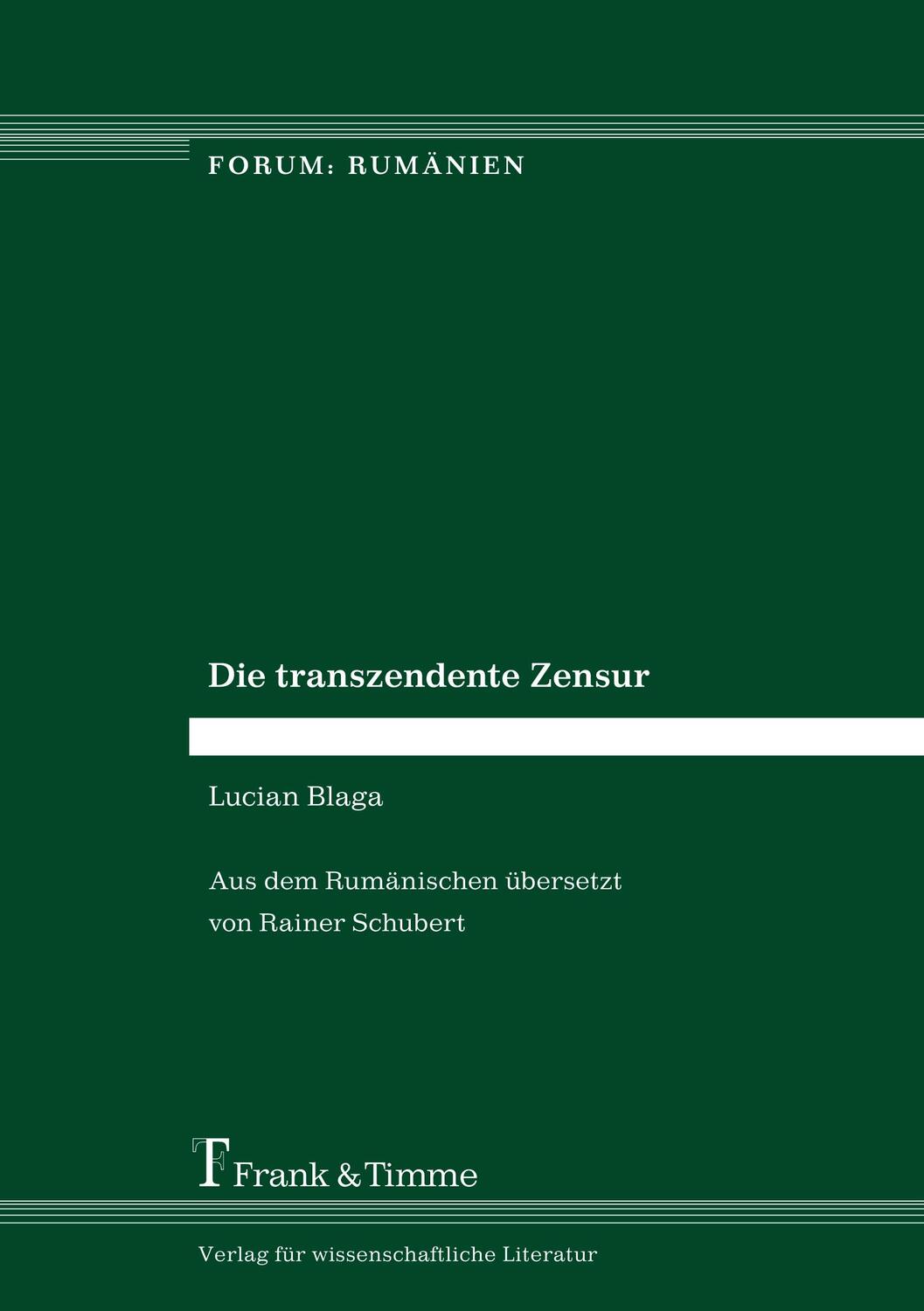 Cover: 9783732901616 | Die transzendente Zensur | Lucian Blaga | Taschenbuch | Paperback