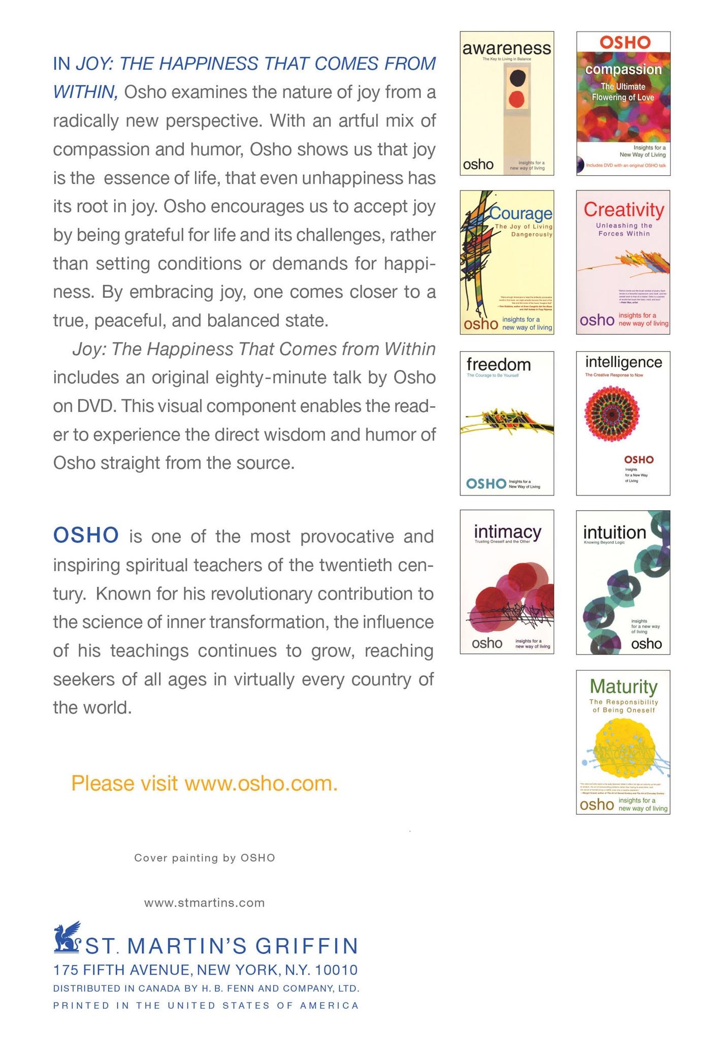 Rückseite: 9780312538576 | Joy | The Happiness That Comes from Within | Osho | Taschenbuch | 2009