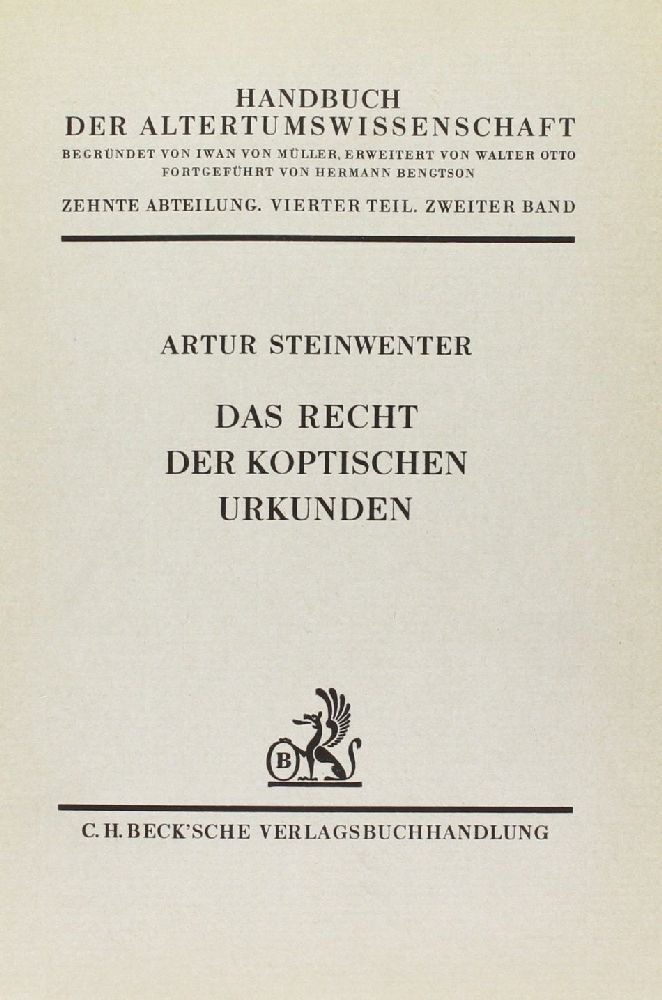 Cover: 9783406051920 | Das Recht der griechischen Papyri Ägyptens in der Zeit der...