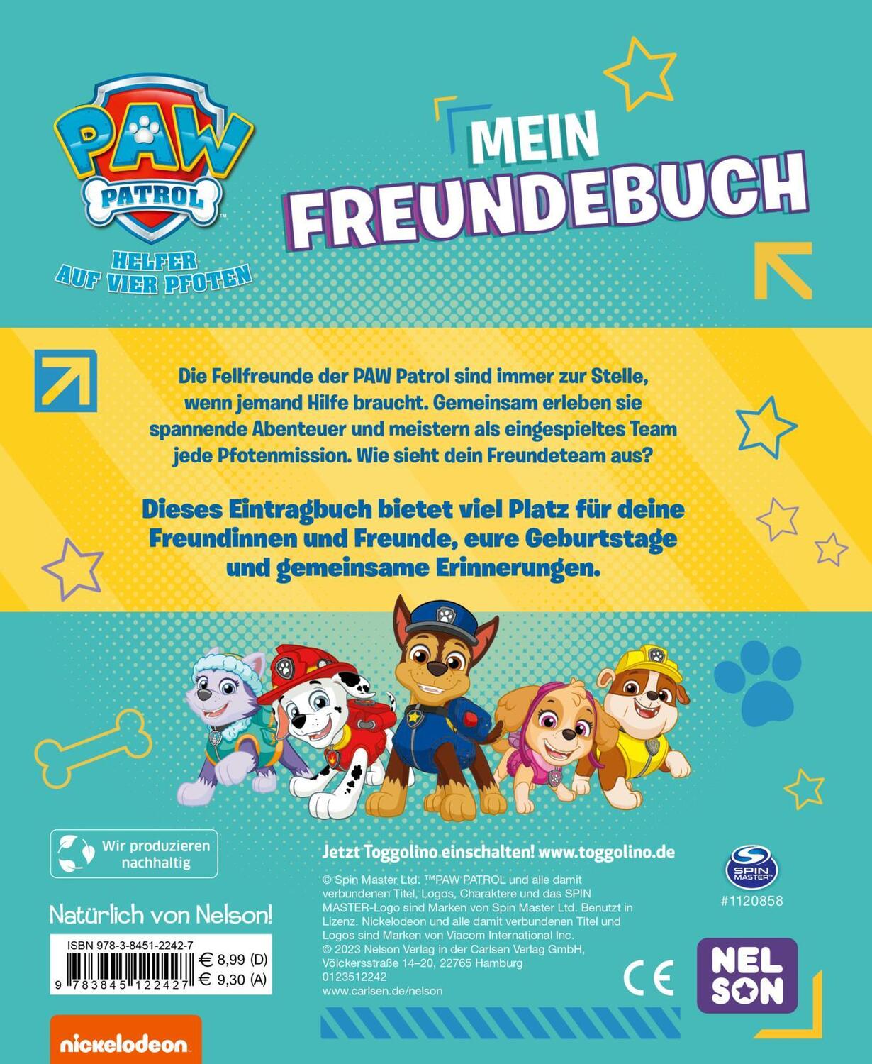 Rückseite: 9783845122427 | PAW Patrol Mitmachbuch: Mein Freundebuch | Buch | PAW Patrol | 64 S.