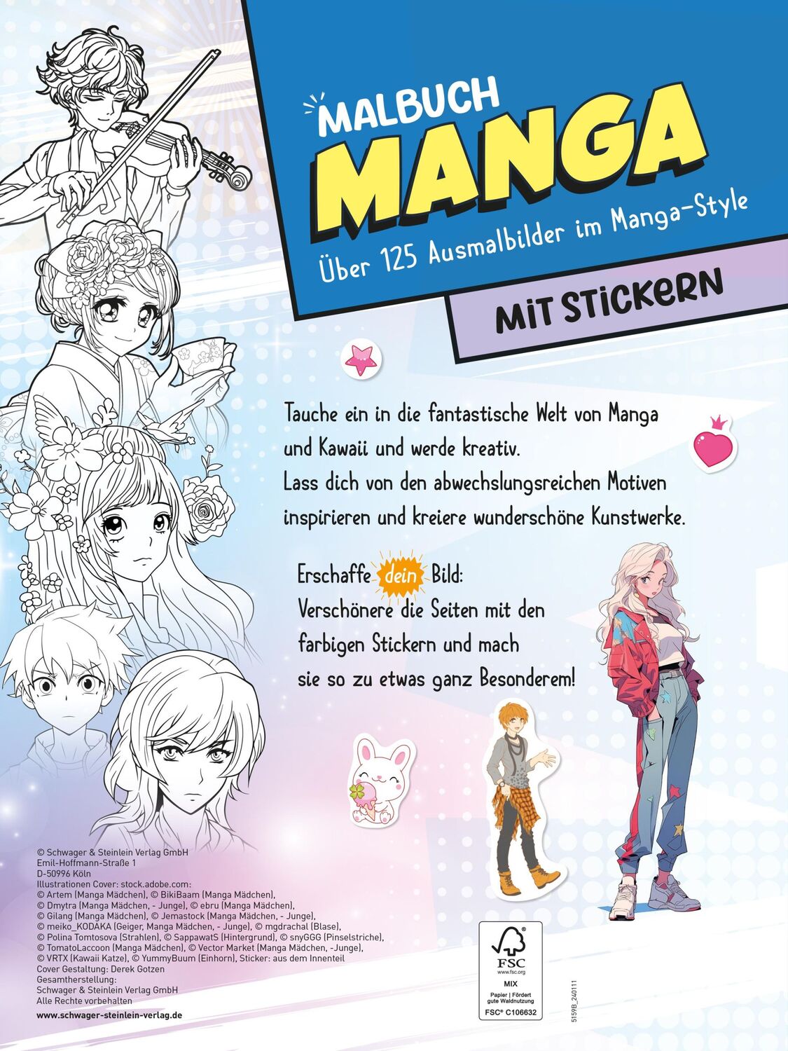 Rückseite: 9783849945473 | Extra dickes Manga-Malbuch mit Stickern zum Kreativsein und...