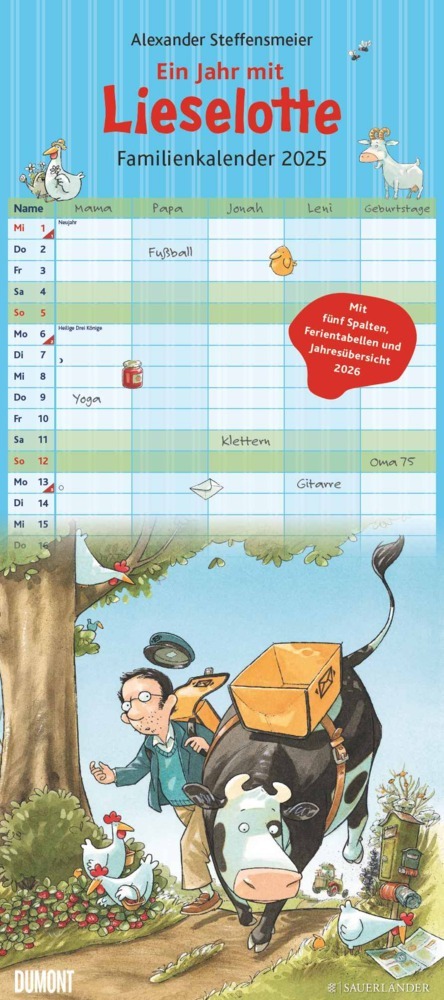 Cover: 4250809653655 | DUMONT - Kuh Lieselotte 2025 Familienkalender, 22x49,5cm, Planer...