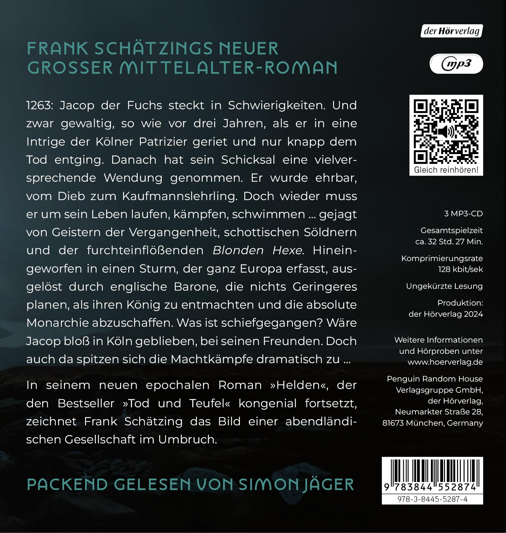 Bild: 9783844552874 | Helden | Roman | Frank Schätzing | MP3 | Jacop der Fuchs | 3 Audio-CDs