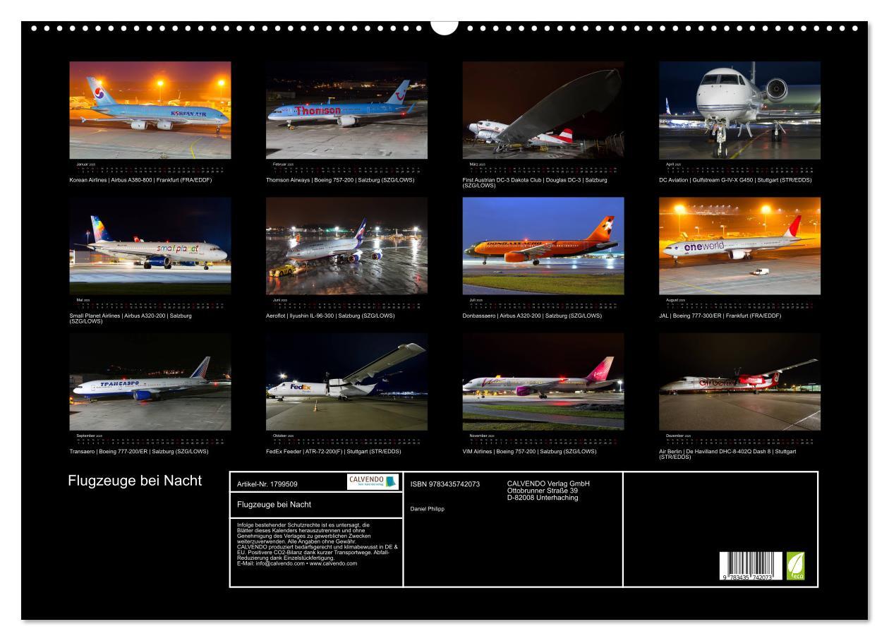 Bild: 9783435742073 | Flugzeuge bei Nacht (Wandkalender 2025 DIN A2 quer), CALVENDO...