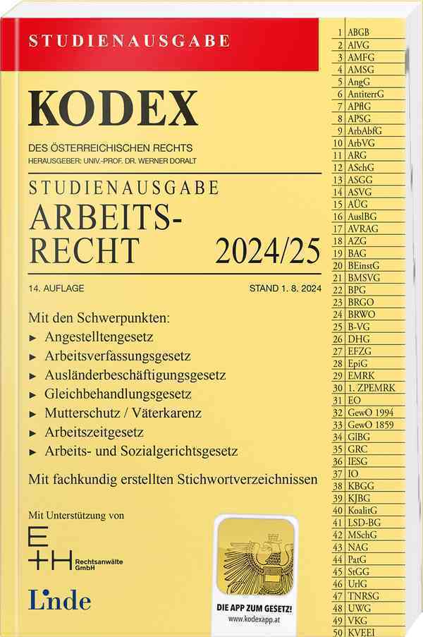 Cover: 9783707350555 | KODEX Studienausgabe Arbeitsrecht 2024/25 | Studienausgabe | Doralt