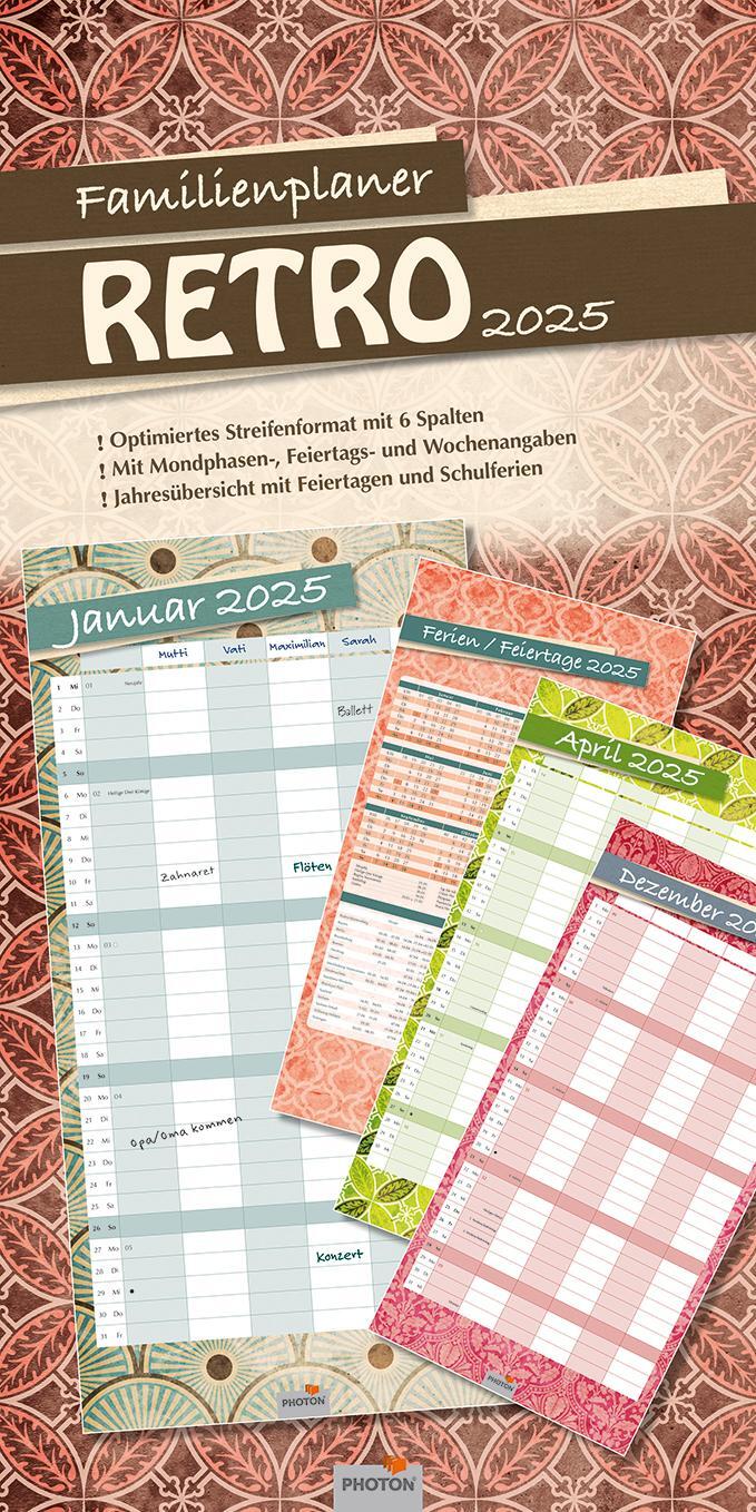 Cover: 9783911156066 | Familienplaner "RETRO" Kalender 2025 | Photon Verlag | Kalender | 2025