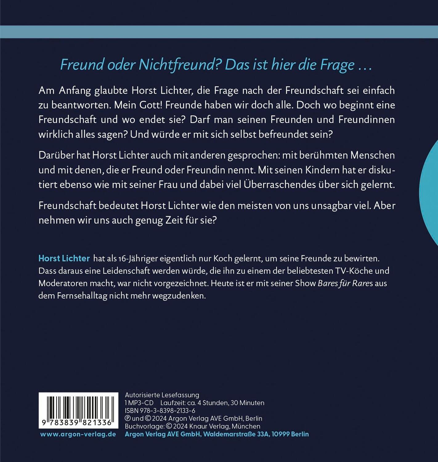 Rückseite: 9783839821336 | Zeit für Freundschaft?! | Horst Lichter | MP3 | 1 Audio-CD | Deutsch