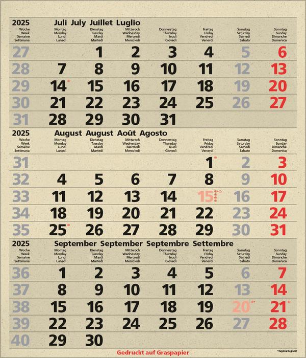 Bild: 9783731880646 | 3-Monats-Planer Comfort Graspapier 2025 | Verlag Korsch | Kalender