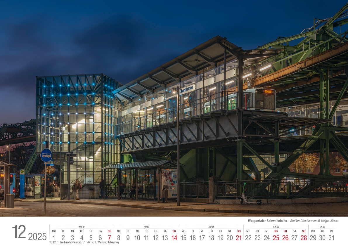 Bild: 9783965352285 | Wuppertaler Schwebebahn 2025 Bildkalender A3 Spiralbindung | Klaes