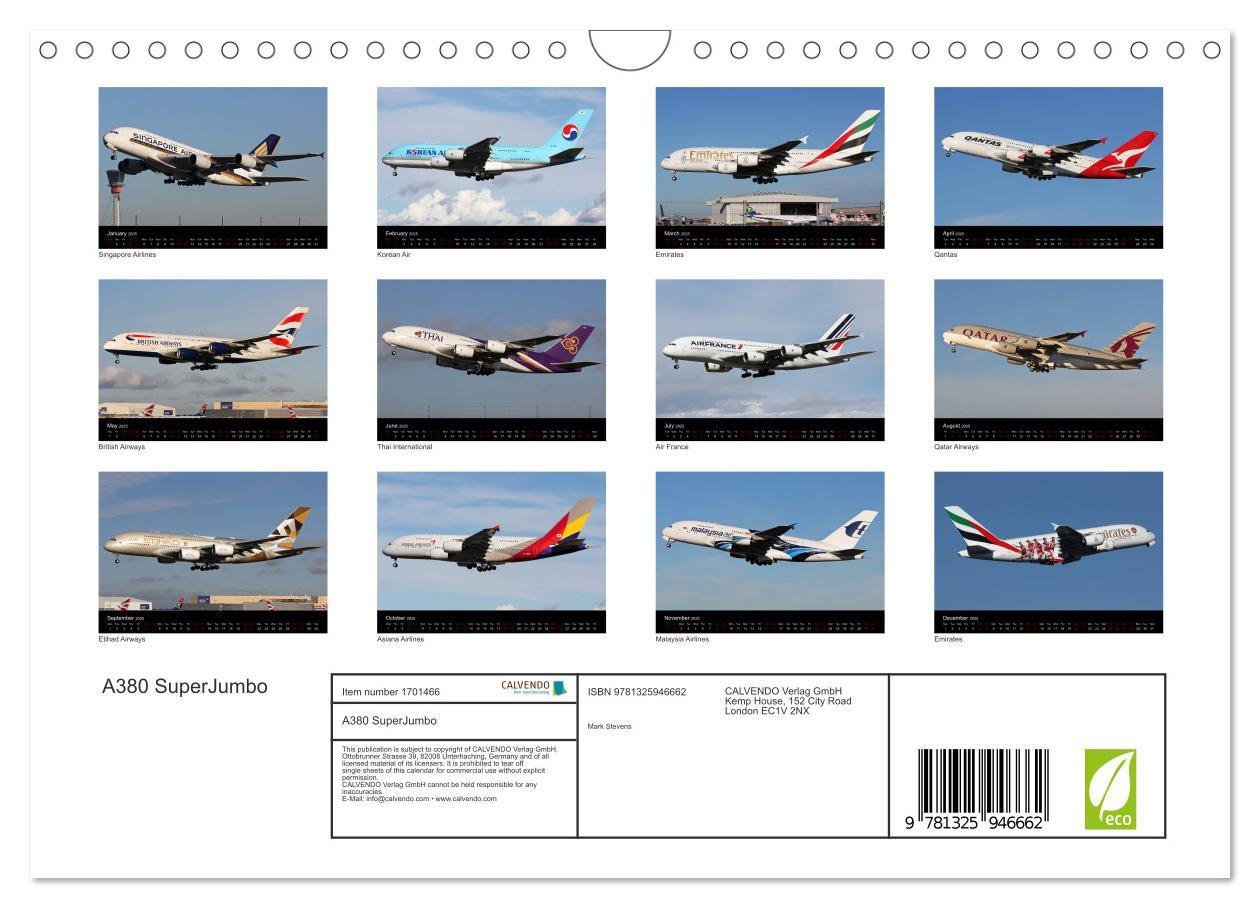 Bild: 9781325946662 | A380 SuperJumbo (Wall Calendar 2025 DIN A4 landscape), CALVENDO 12...