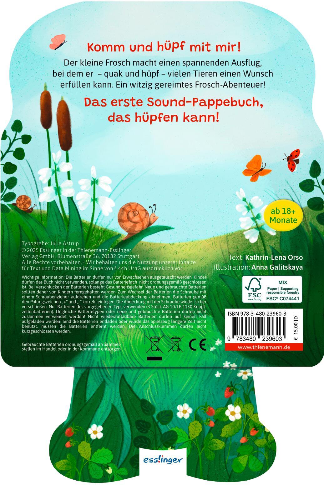 Rückseite: 9783480239603 | Mein Hüpf-Sound-Buch: Hüpf, kleiner Frosch, hüpf! | Kathrin Lena Orso