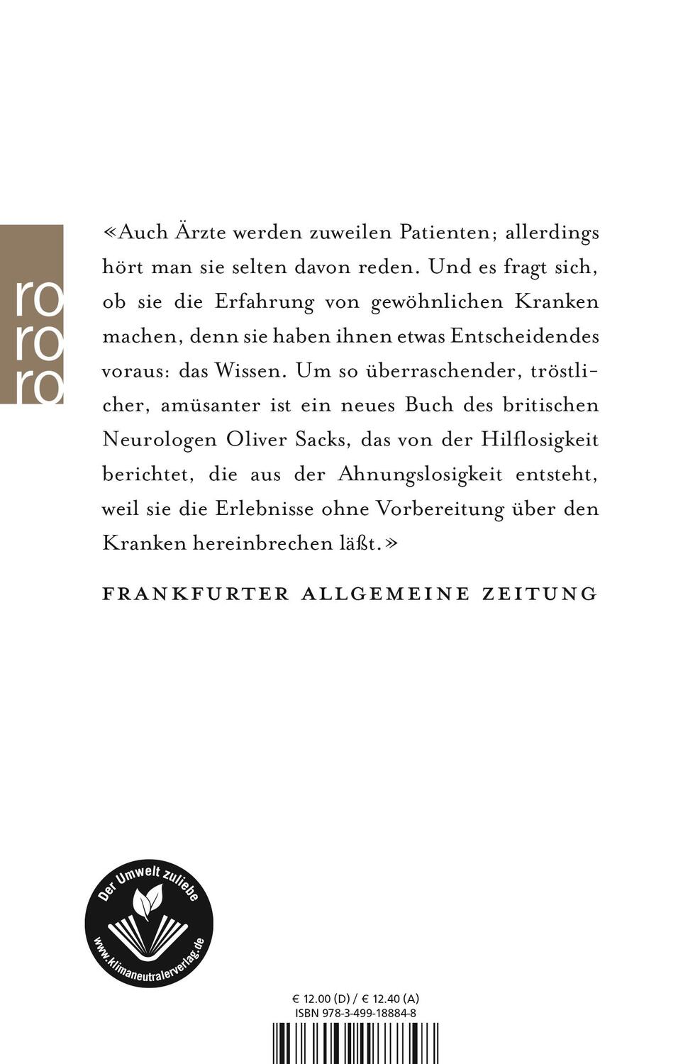 Rückseite: 9783499188848 | Der Tag, an dem mein Bein fortging | Oliver Sacks | Taschenbuch | 1991