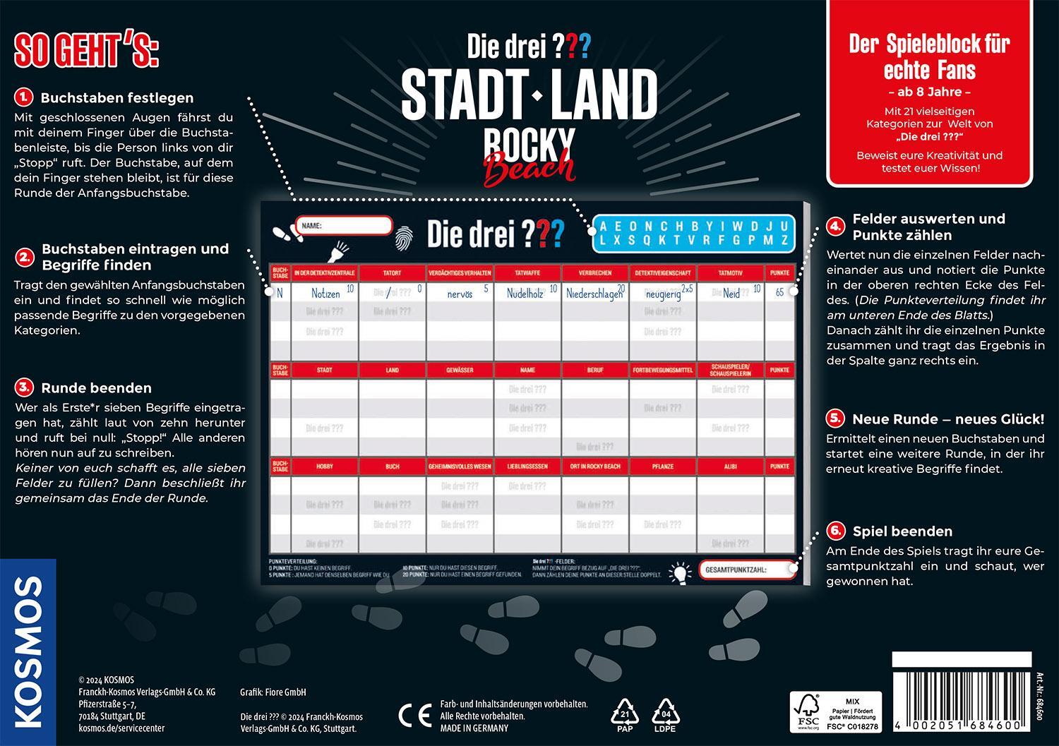 Rückseite: 4002051684600 | Die drei ???: Stadt - Land - Rocky Beach | Spiel | Spiel | 684600