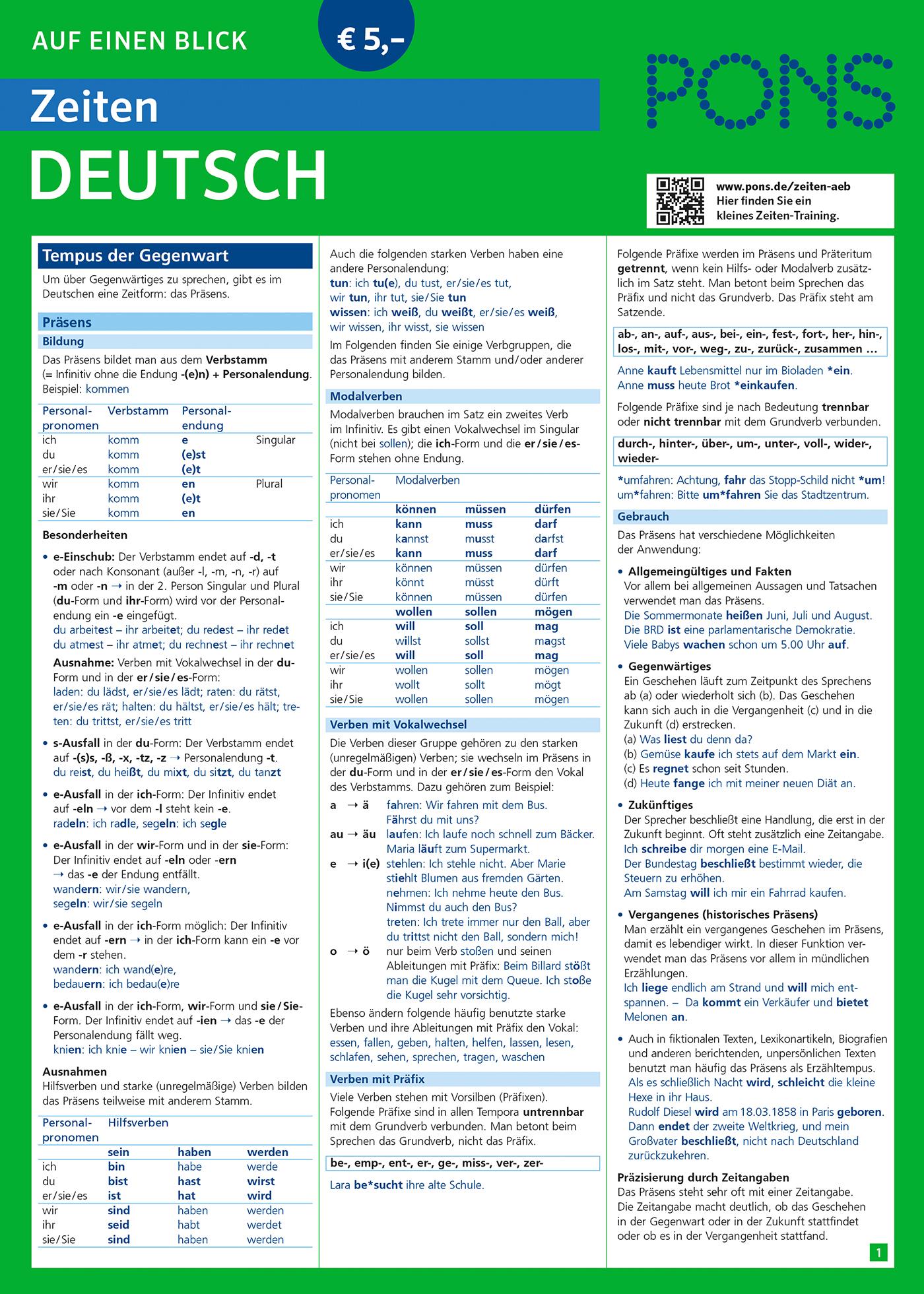 Cover: 9783125628021 | PONS Zeiten auf einen Blick Deutsch | Taschenbuch | 6 S. | Deutsch