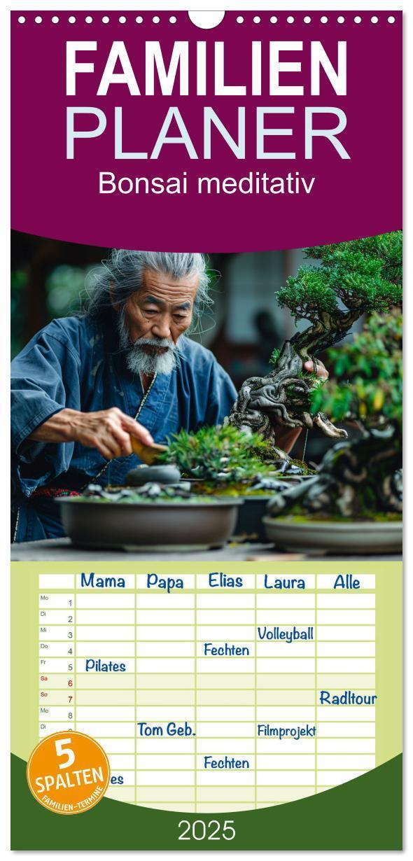 Cover: 9783457153901 | Familienplaner 2025 - Bonsai meditativ mit 5 Spalten (Wandkalender,...