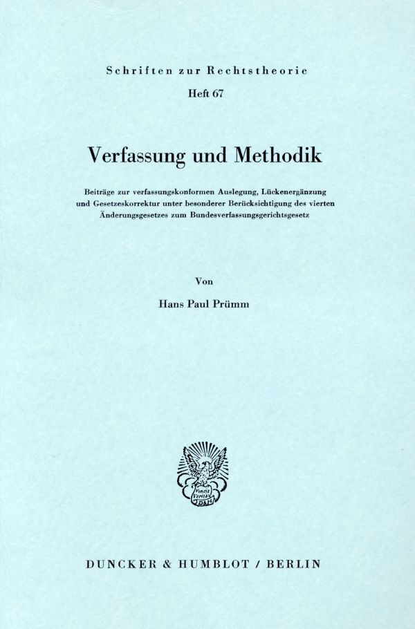 Cover: 9783428039777 | Verfassung und Methodik. | Hans-Paul Prümm | Taschenbuch | 309 S.