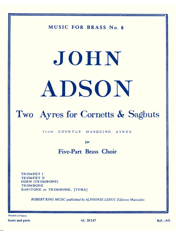 Cover: 9790046282478 | 2 Ayres For Cornetts/Sagbuts | John Adson | Partitur + Stimmen