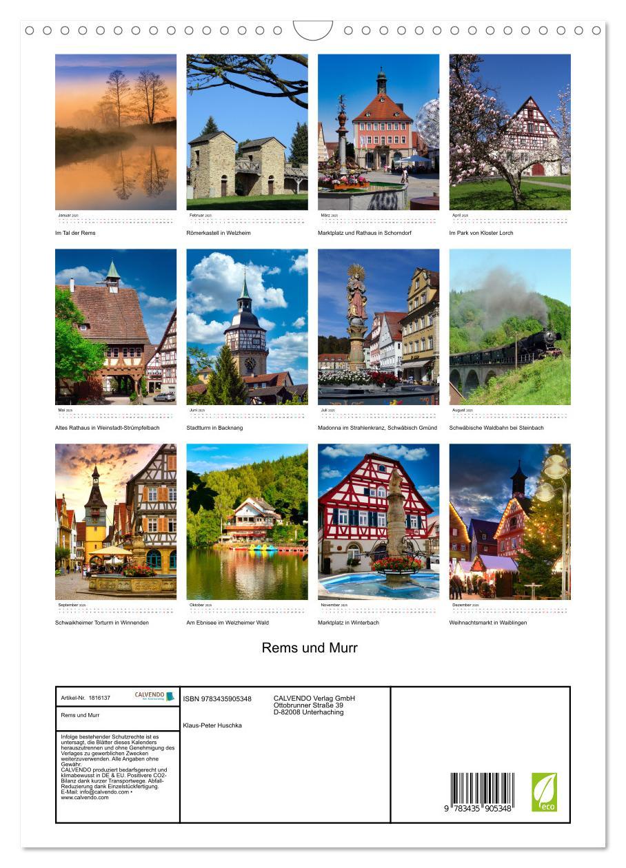 Bild: 9783435905348 | Rems und Murr (Wandkalender 2025 DIN A3 hoch), CALVENDO Monatskalender