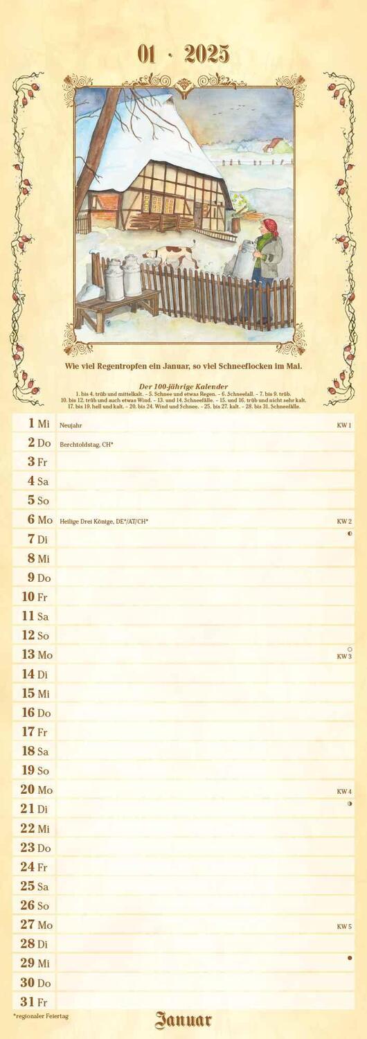 Bild: 4251732343408 | Bauernkalender 2025 - Streifen-Kalender 15x42 cm - mit 100-jährigem...