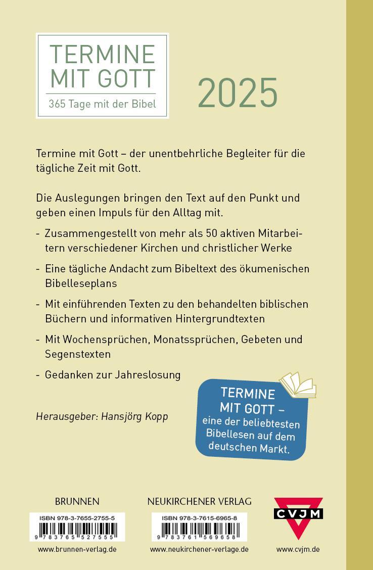 Rückseite: 9783765527555 | Termine mit Gott 2025 | 365 Tage mit der Bibel | Hansjörg Kopp | Buch