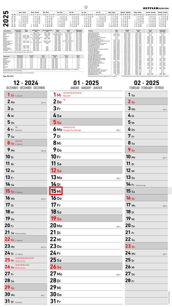 Cover: 4006928026098 | Zettler - 3-Monatskalender Streifenplaner 2025, 33x58,8cm,...