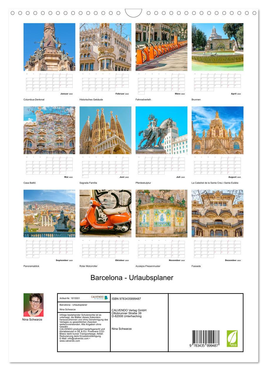 Bild: 9783435899487 | Barcelona - Urlaubsplaner (Wandkalender 2025 DIN A3 hoch), CALVENDO...