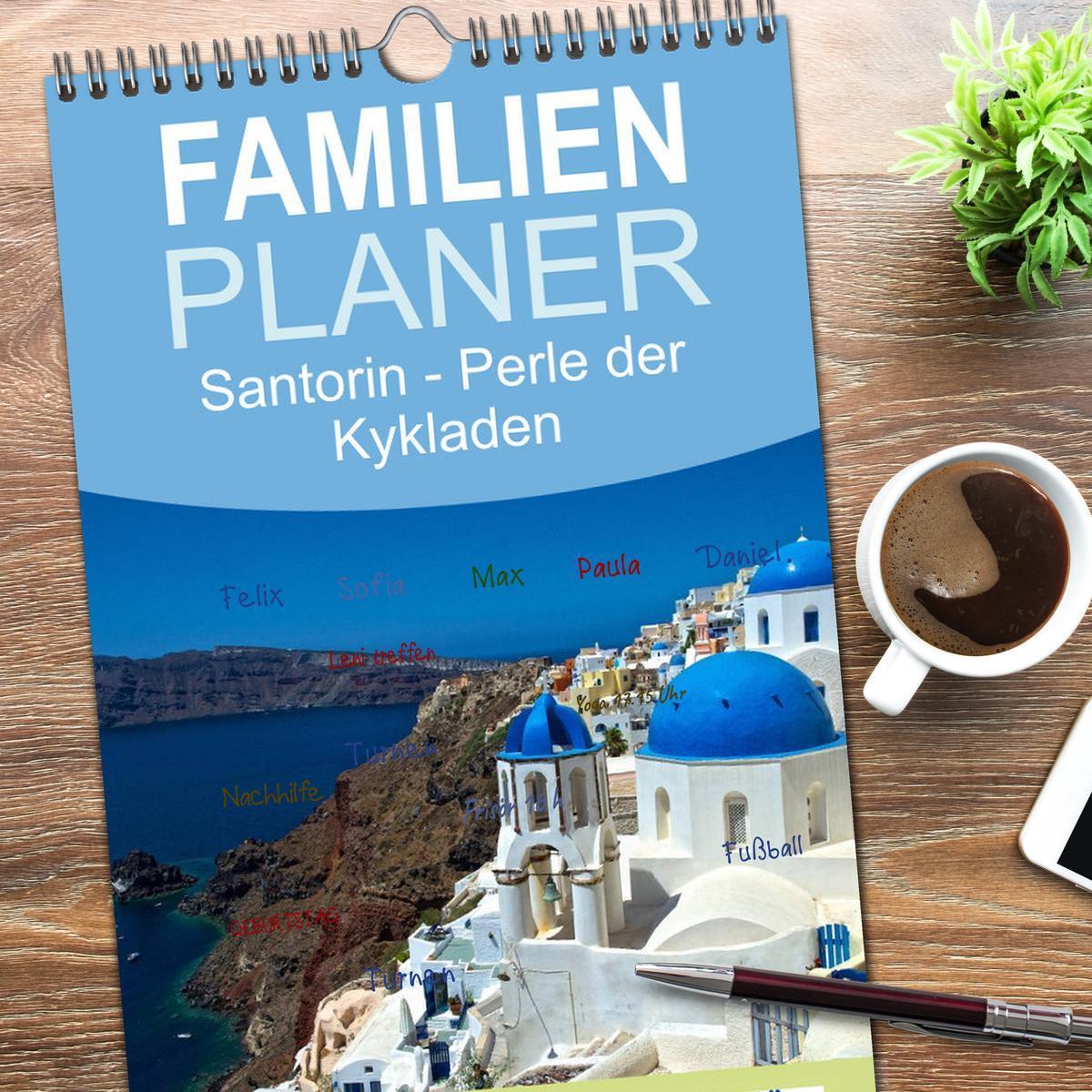 Bild: 9783457110874 | Familienplaner 2025 - Santorin - Perle der Kykladen mit 5 Spalten...