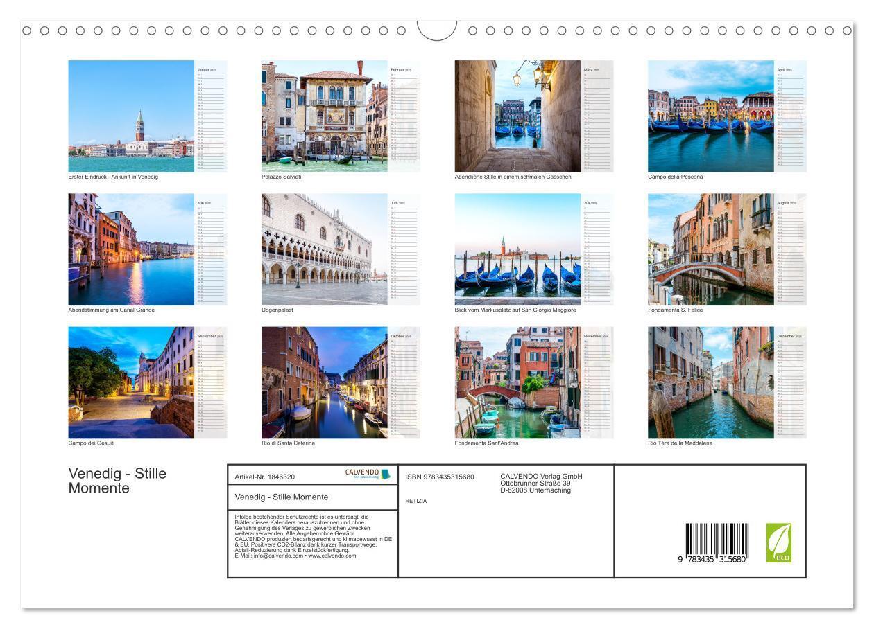 Bild: 9783435315680 | Venedig - Stille Momente (Wandkalender 2025 DIN A3 quer), CALVENDO...