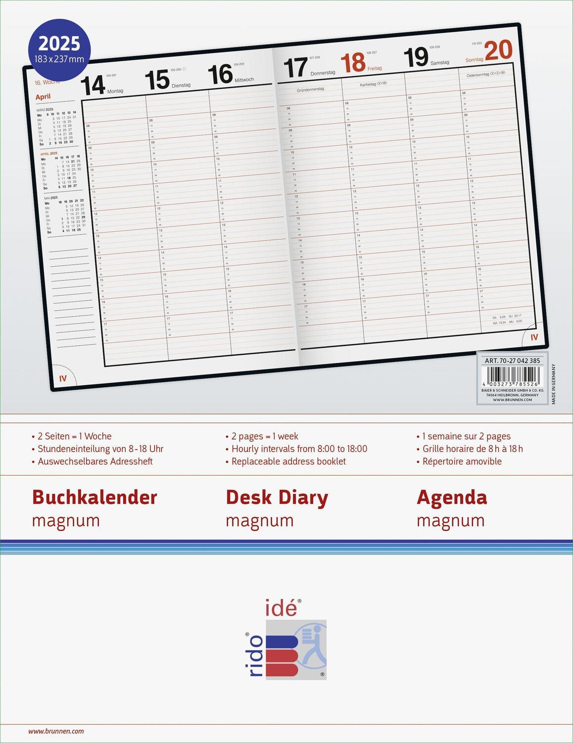 Bild: 4003273785526 | rido/idé 7027042385 Buchkalender Modell magnum (2025) 2 Seiten = 1...