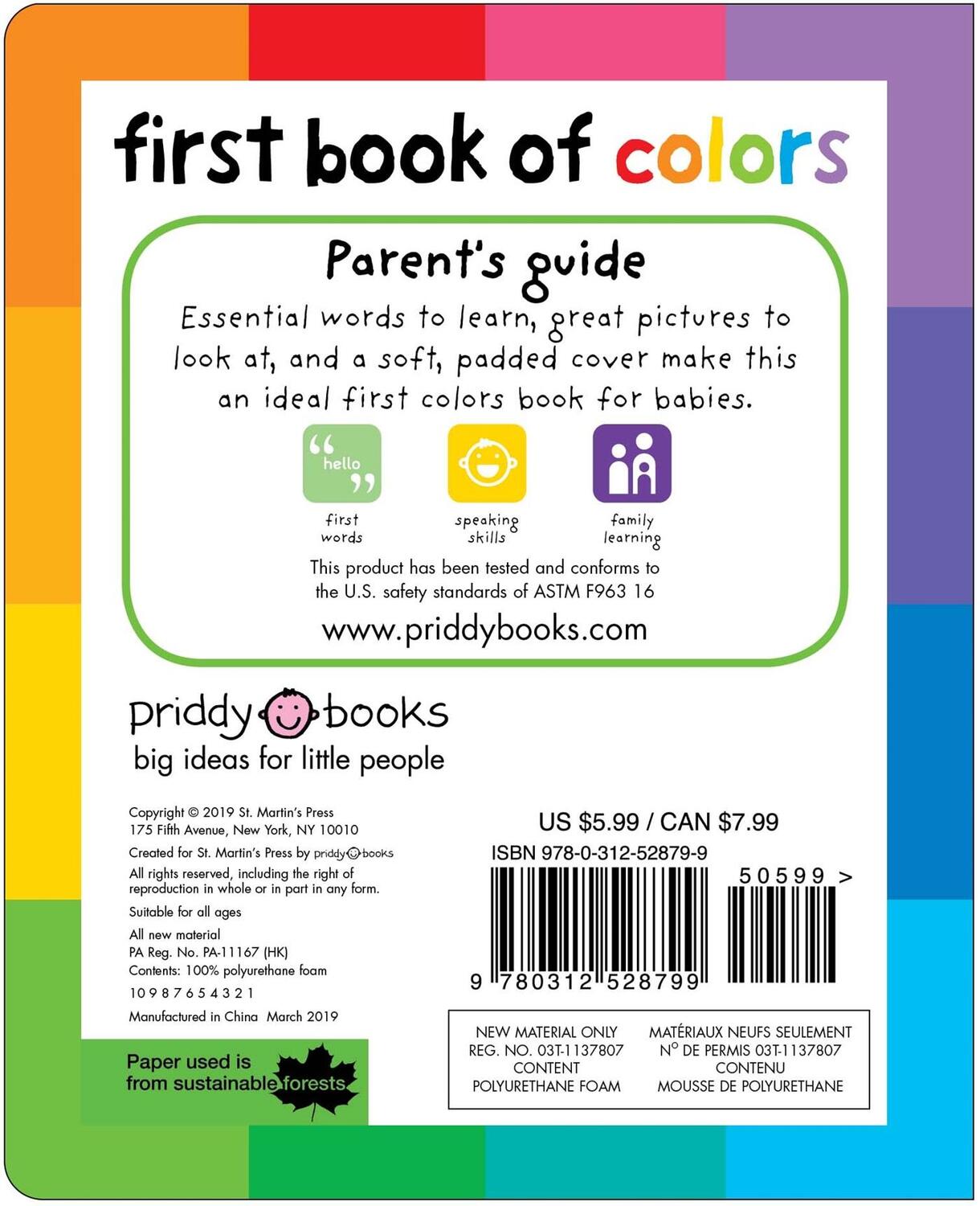 Rückseite: 9780312528799 | First 100 : First Book of Colors Padded | Roger Priddy | Buch | 2019