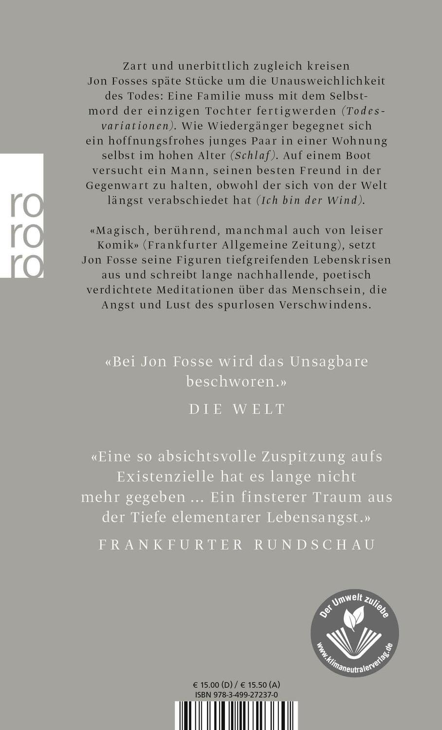 Rückseite: 9783499272370 | Ich bin der Wind | und andere Stücke | Jon Fosse | Taschenbuch | 2016