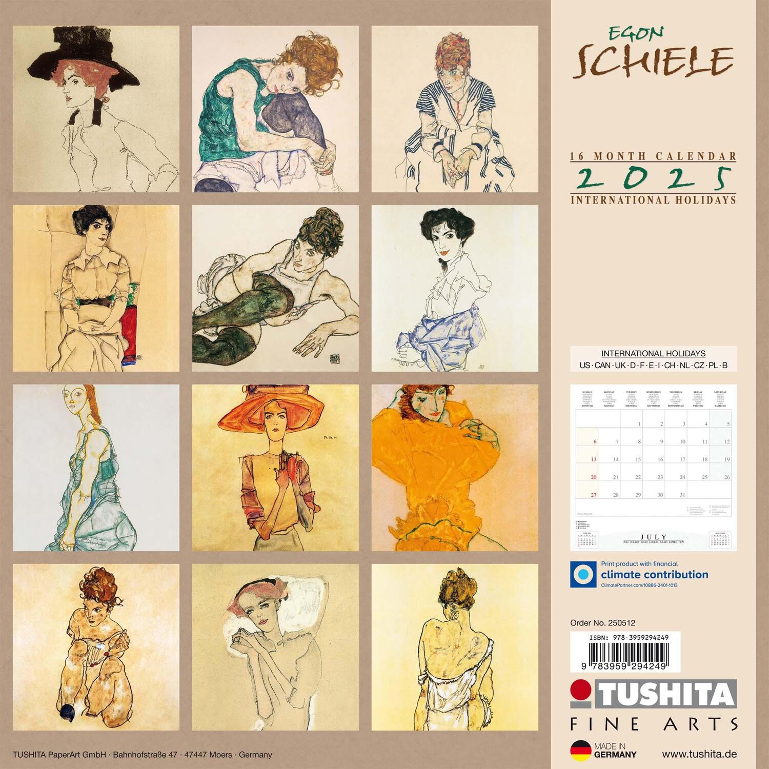 Rückseite: 9783959294249 | Egon Schiele 2025 | Kalender 2025 | Kalender | Tushita Fine Arts