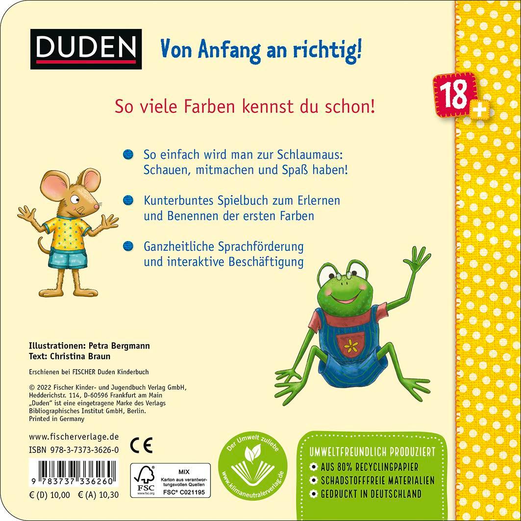 Rückseite: 9783737336260 | Duden 18+: Für kleine Schlaumäuse: Farben (Lustiges Mitmach-Buch...