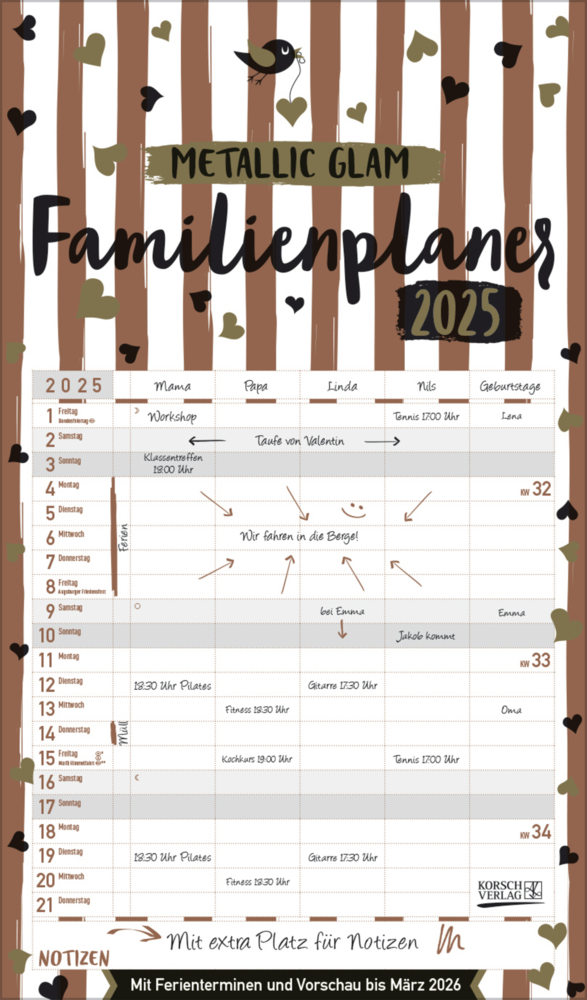 Cover: 9783731879428 | Familienplaner Metallic Glam 2025 | Korsch Verlag | Kalender | 14 S.