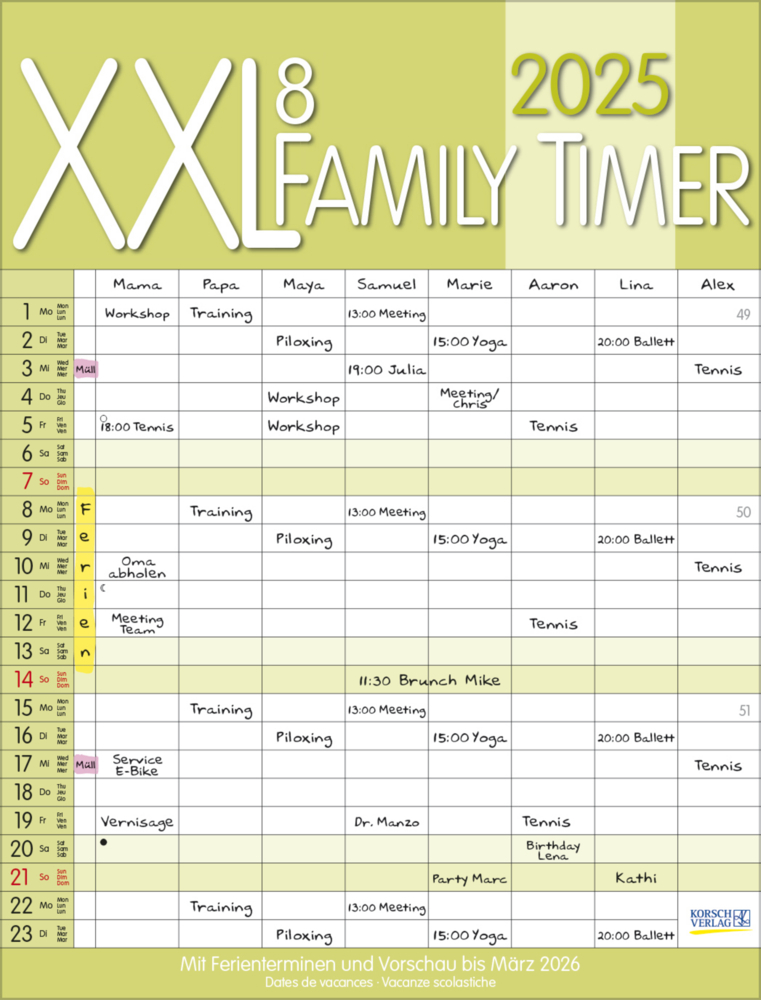 Cover: 9783731877035 | XXL Family Timer 8 2025 | Korsch Verlag | Kalender | Spiralbindung