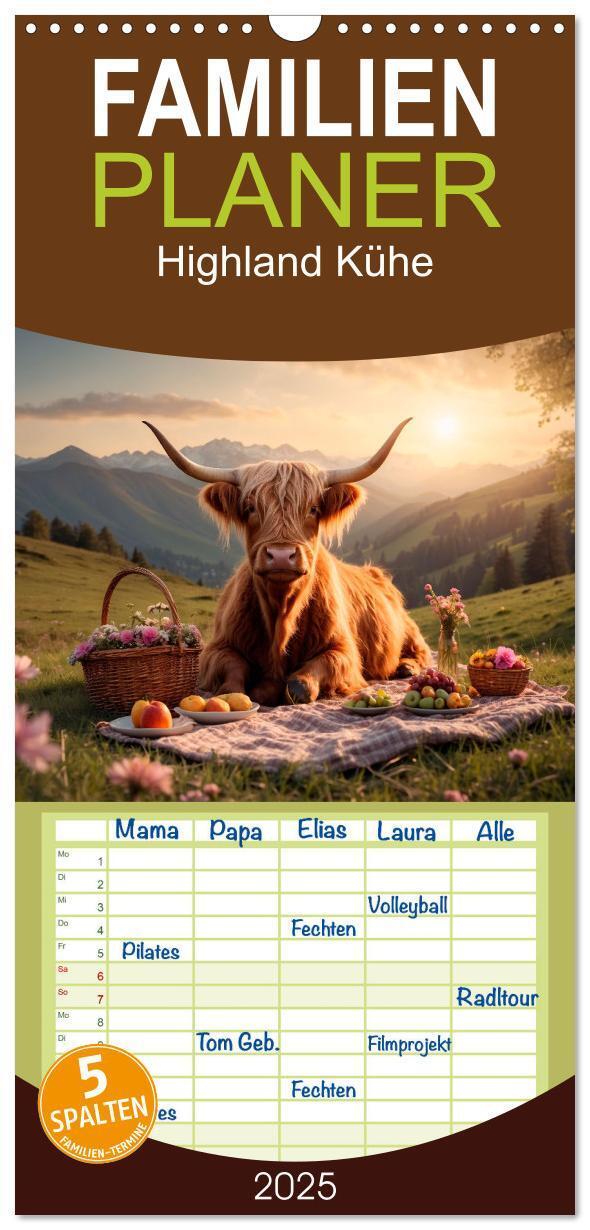 Cover: 9783457135563 | Familienplaner 2025 - Highland Kühe mit 5 Spalten (Wandkalender, 21...