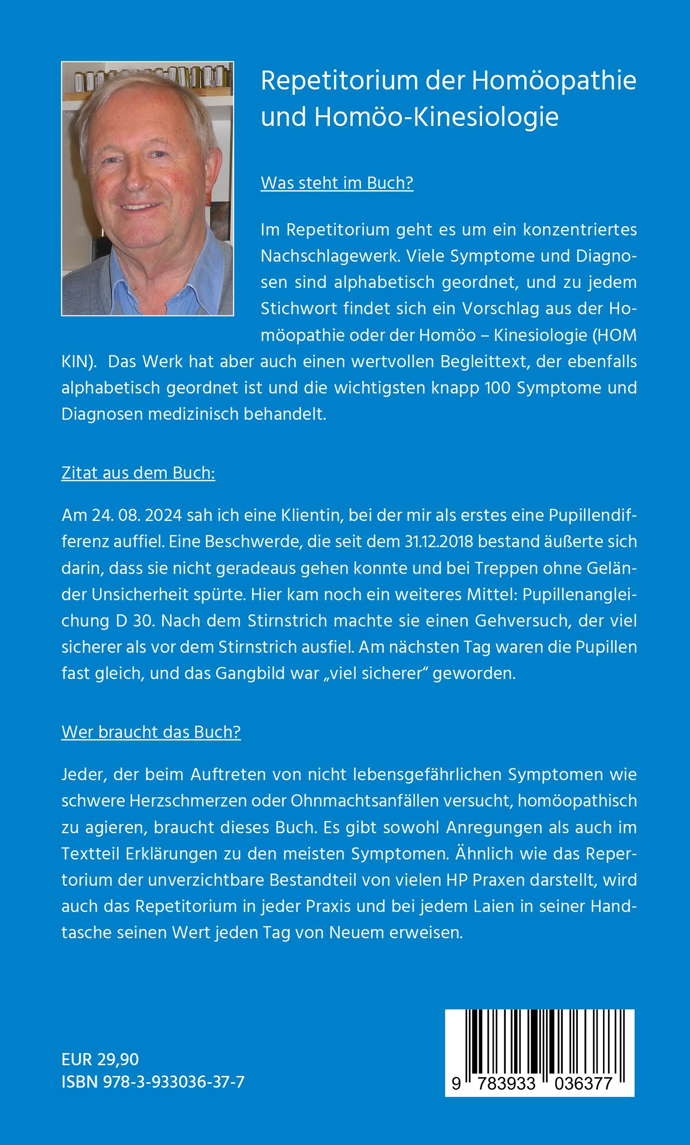 Rückseite: 9783933036377 | Repetitorium der Homöopathie und Homöo-Kinesiologie | Heinrich Zeeden