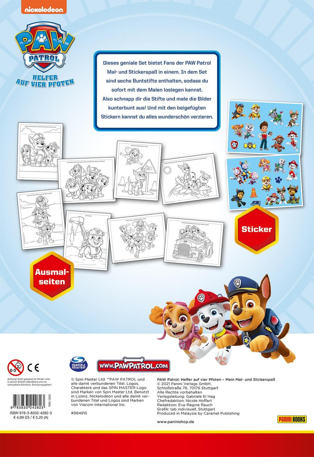 Rückseite: 9783833242823 | PAW Patrol: Mein Mal- und Stickerspaß | Panini | Taschenbuch | 8 S.