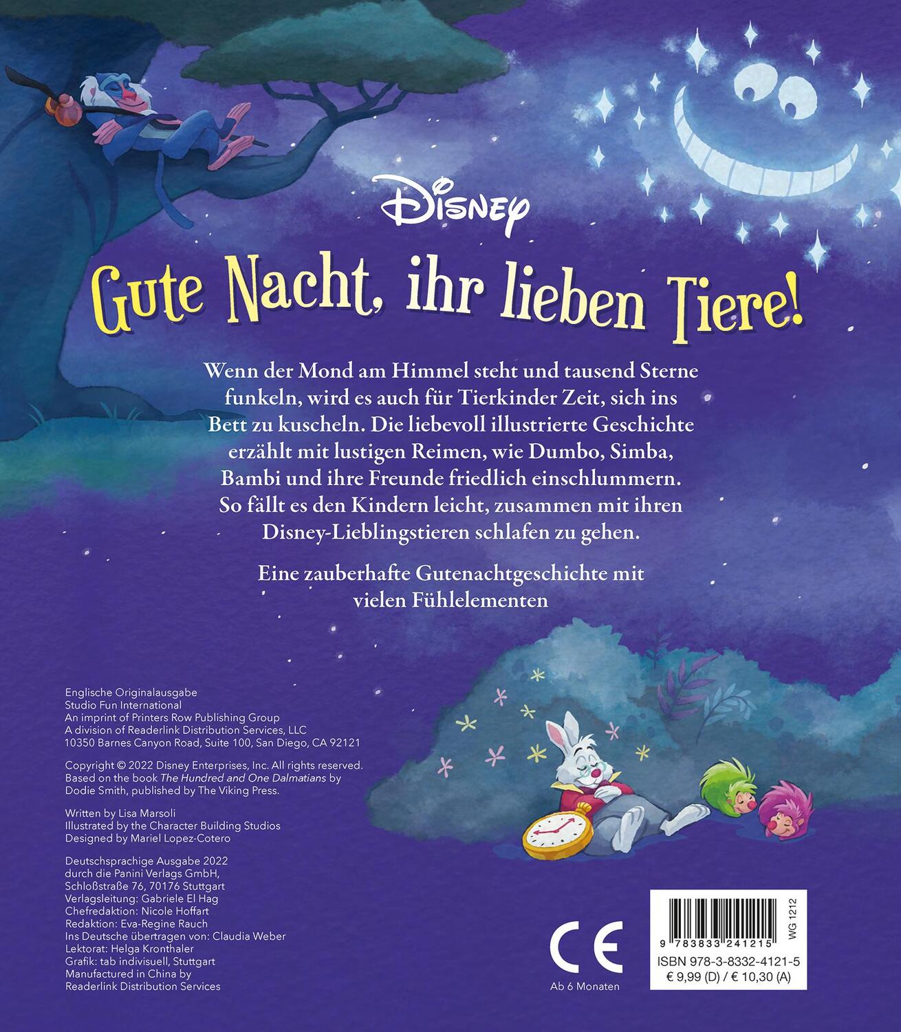 Rückseite: 9783833241215 | Disney: Gute Nacht, ihr lieben Tiere! | Lisa Marsoli | Buch | 12 S.