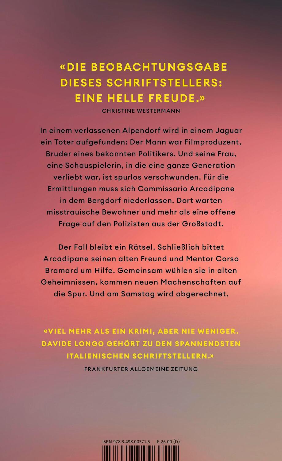 Rückseite: 9783498003715 | Am Samstag wird abgerechnet | Davide Longo | Buch | 560 S. | Deutsch